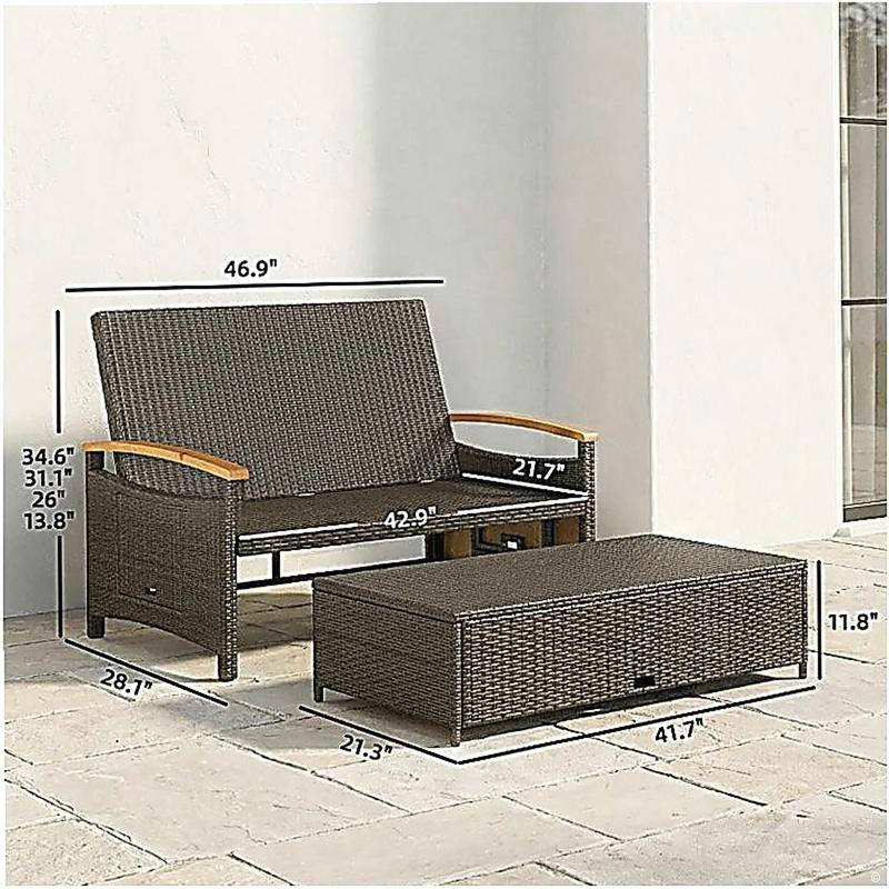 Canapé-lit de jardin, lit de jour d'extérieur en rotin, Beige