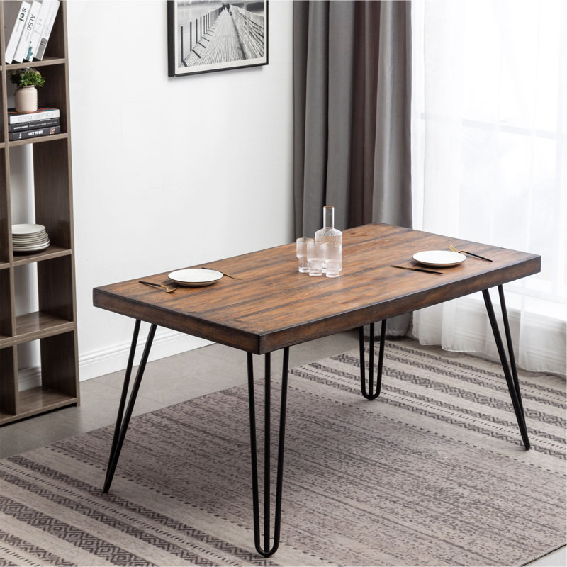 6-Piece Dining Set, Hairpin Dining Table With 4 Chairs And A Wood Bench, 3 Color Options, 7 Pieces: Table, 6 Chairs, Blue