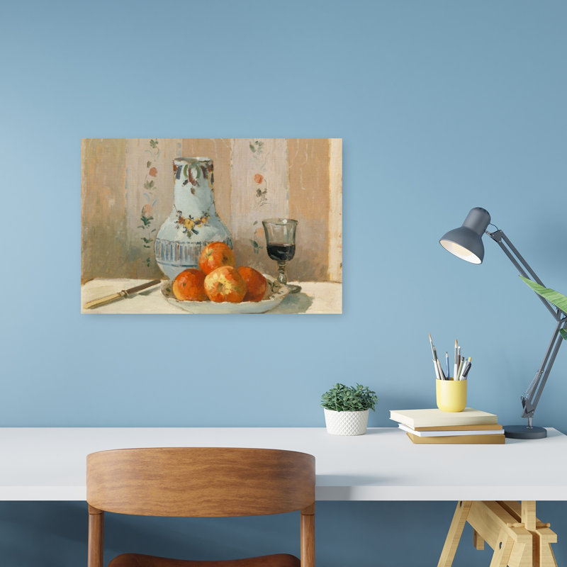 Nature morte aux pommes et au pichet, 1872, estampe d'art mural contemporain abstrait impressionniste représentant des fruits