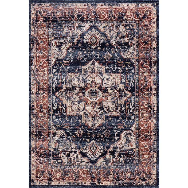 Tapis bleu marine / rouge Slaboden, Rectangle de 3 pi x 5 pi