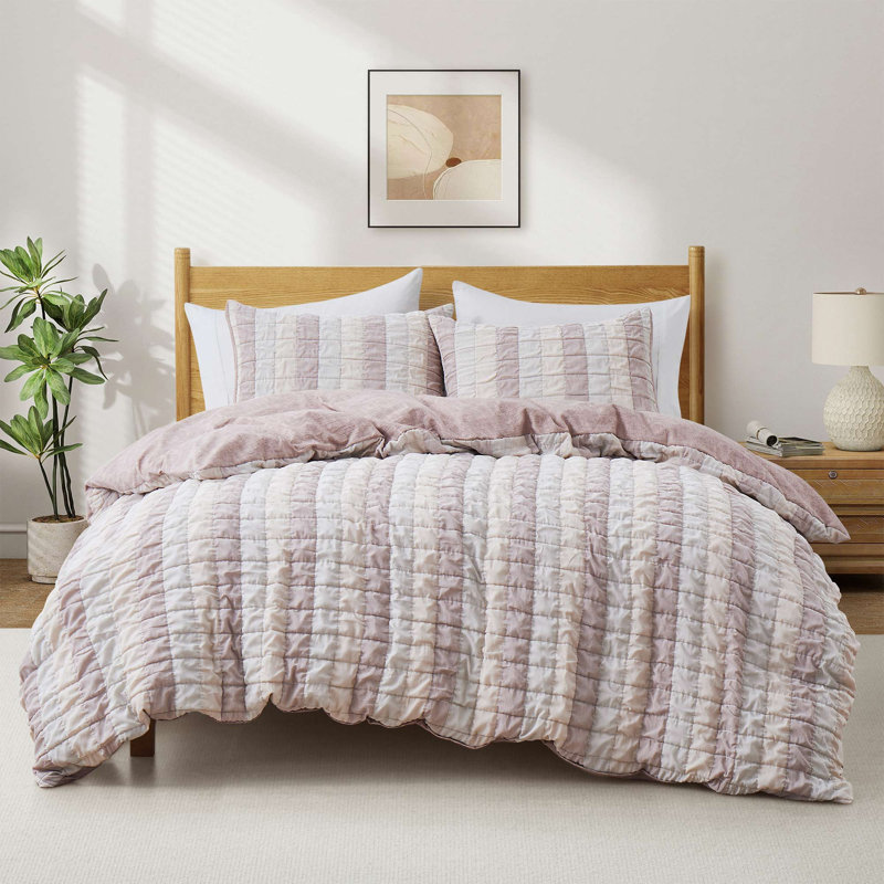 Ensemble de housse de couette en vichy style shabby chic - Ensemble de literie rÃ©versible Ã  motifs, certifiÃ© OEKO-TEX