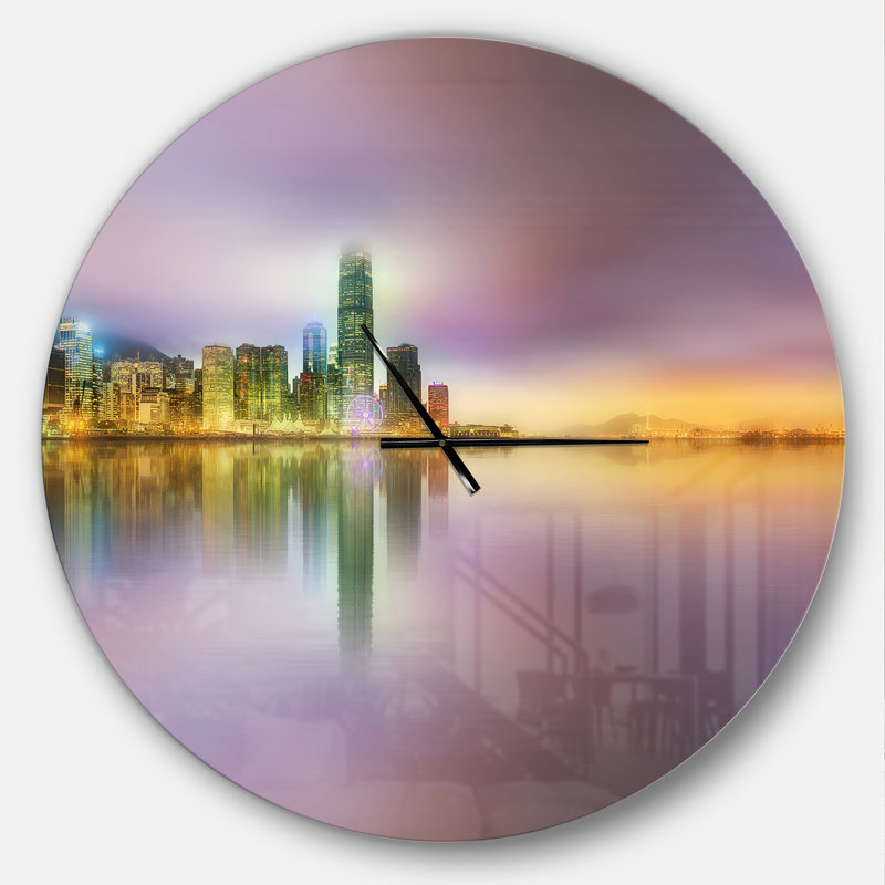 Panorama hongkongais au crépuscule - horloge murale industrielle, Grand