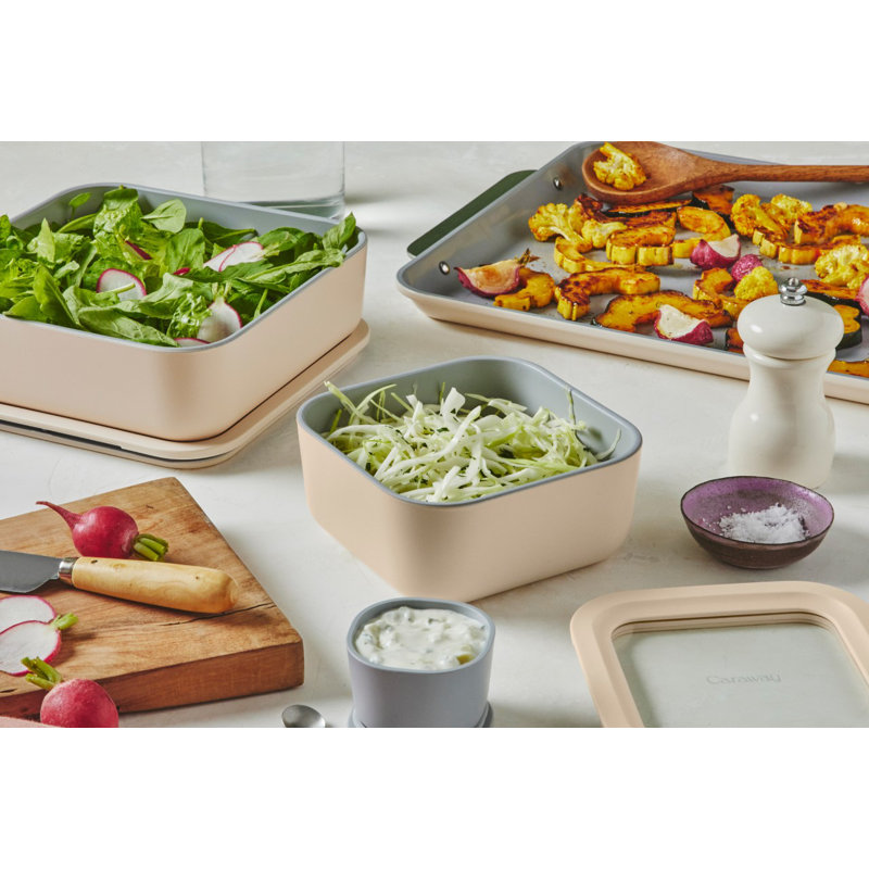 Caraway Contenant alimentaire en verre 6,6 tasses forme rectangulaire avec couvercle, Crème, crème