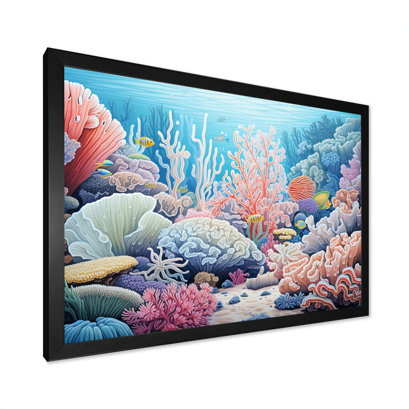 Kawaii rose corail côtier sur toile, Cadre photo noir, H 30 po x l 40 po x P 1,5 po
