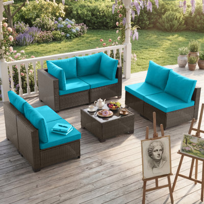 7 Piece Modular Patio Conversation Sets, Sectional Seating Group with Cushions