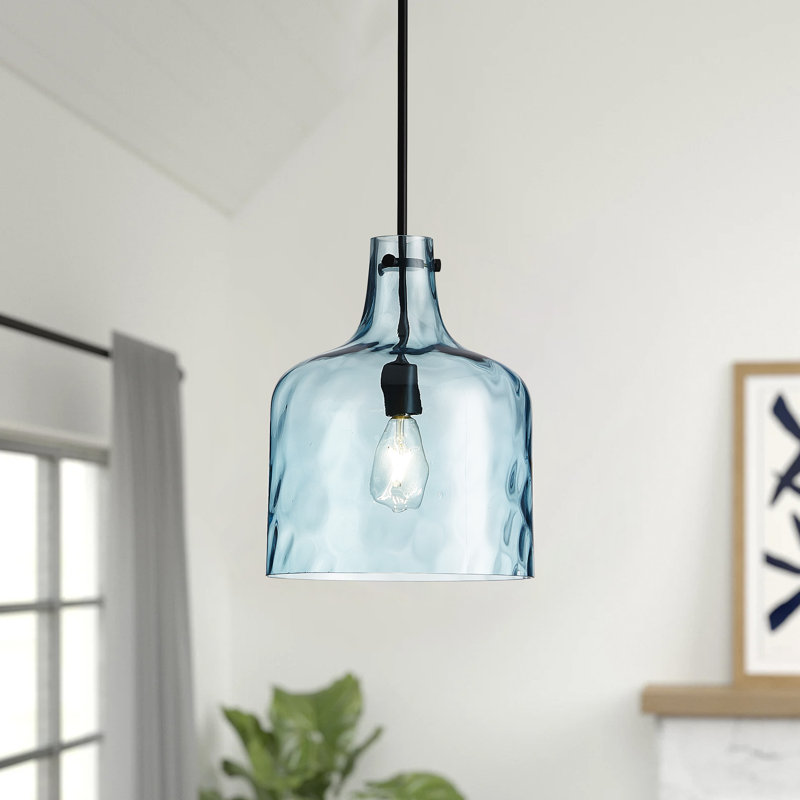 Luminaire suspendu cylindrique en forme de dôme à 1 lumière Massi, Or, Bleu