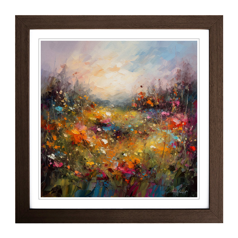 Meadow Palette Knife No.6 - Single Picture Frame Print on Wood, Walnut