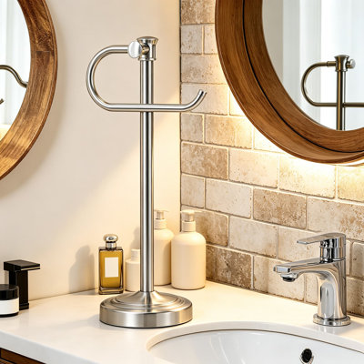 Free Standing Towel Bar Stand for Bathroom Countertop, Brushed Nickel Hand Towel Holder with Stainless Steel Construction, Portable Towel Rack for Vanity and Kitchen