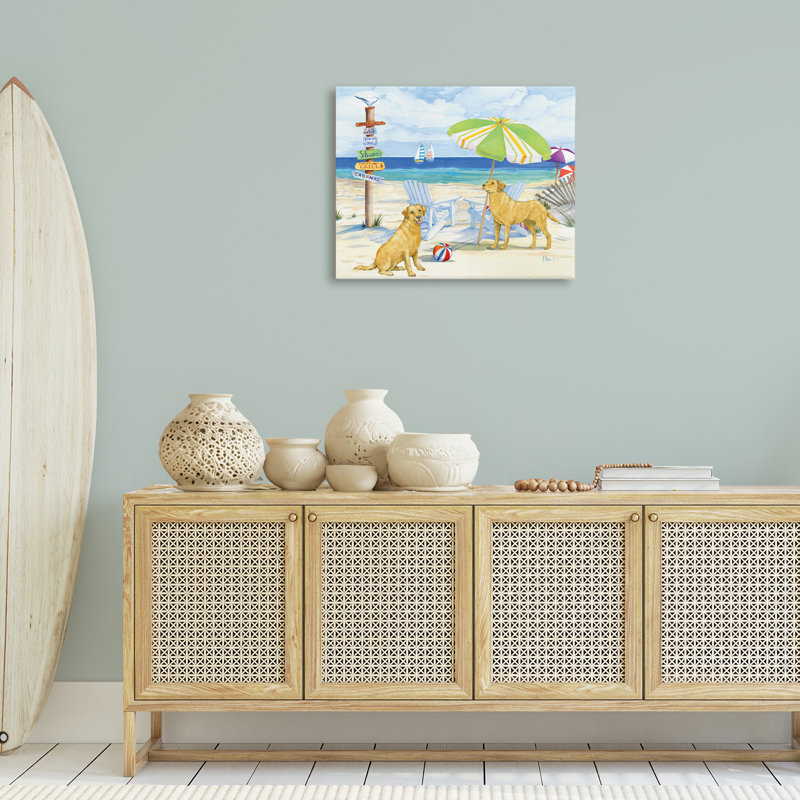 "Retriever Dogs at Beach", art mural sur toile par Paul Brent, H 24 po x l 30 po