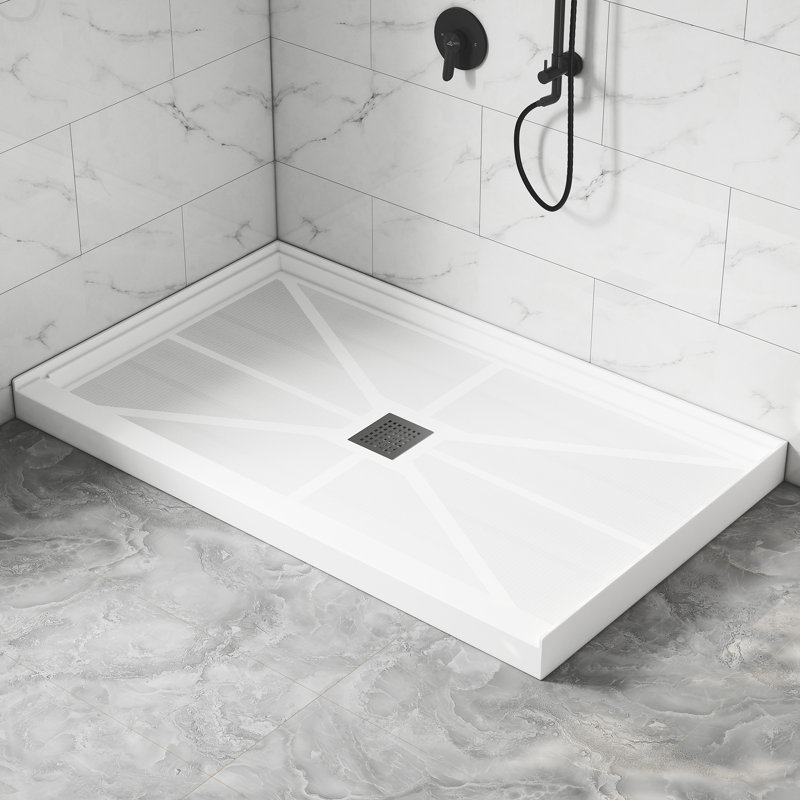 Base de plateau de douche à simple seuil SMC de taille 48/60 po x P 32/36 po avec ensemble de drain, antidérapant, Au centre