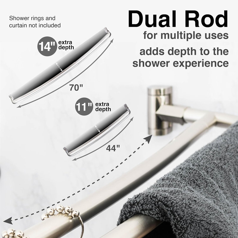 Adjustable Brushed Nickel Double Curved Wall Mounted Shower Rod
