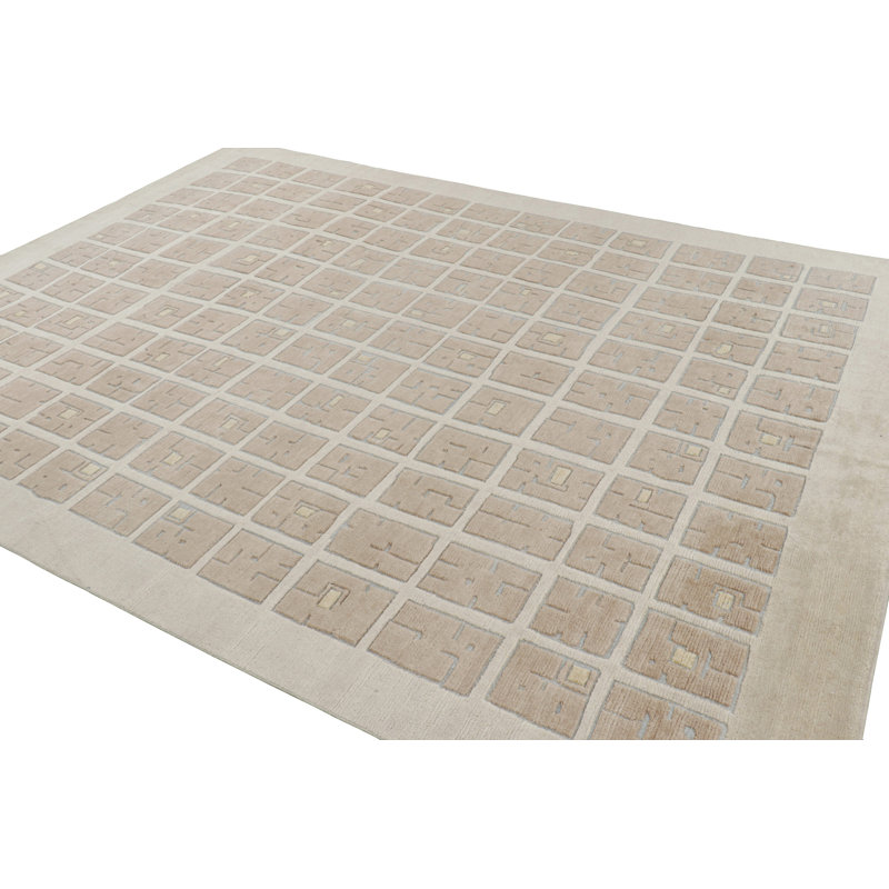 Art Deco Hand Knotted Wool Geometric Area Rug, Rectangle 12' x 16'