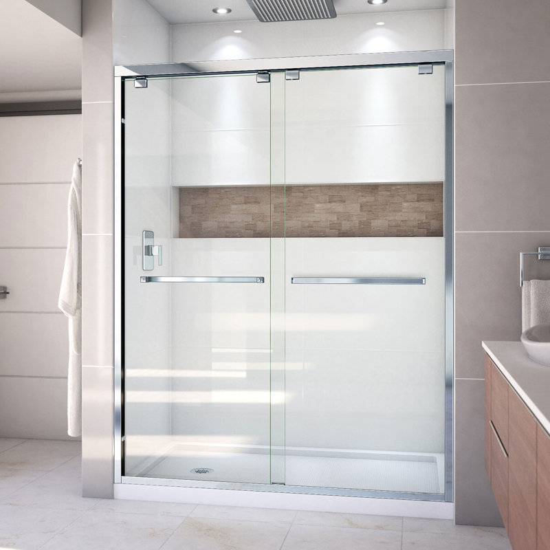 Encore 78.75" H Semi-frameless Sliding Shower Enclosure, Chrome/White, Left