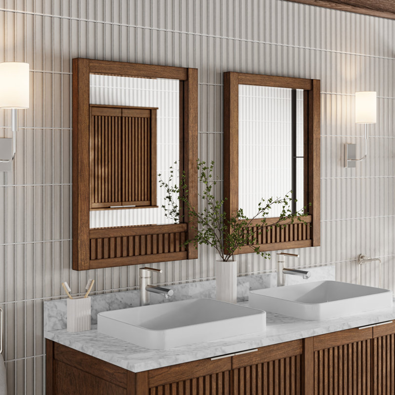 Through Lines Flat Wall Mirror, 30" x 22", Brown