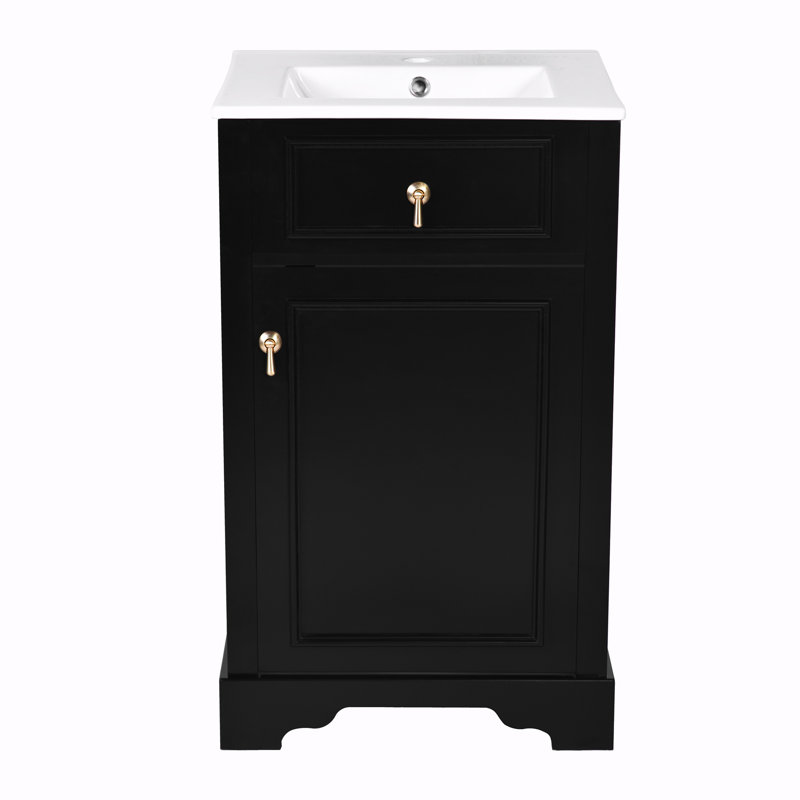 Meuble-lavabo de rangement avec lavabo en céramique, Black