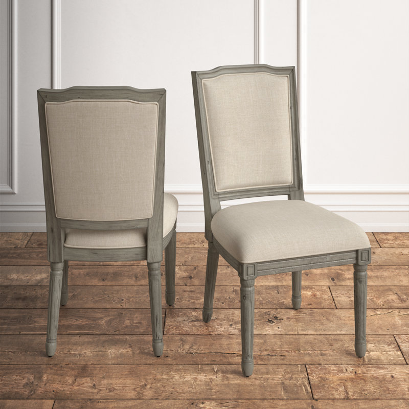 Chaise d'appoint rembourrée ornée Hildemar, Beige, Chêne gris antique
