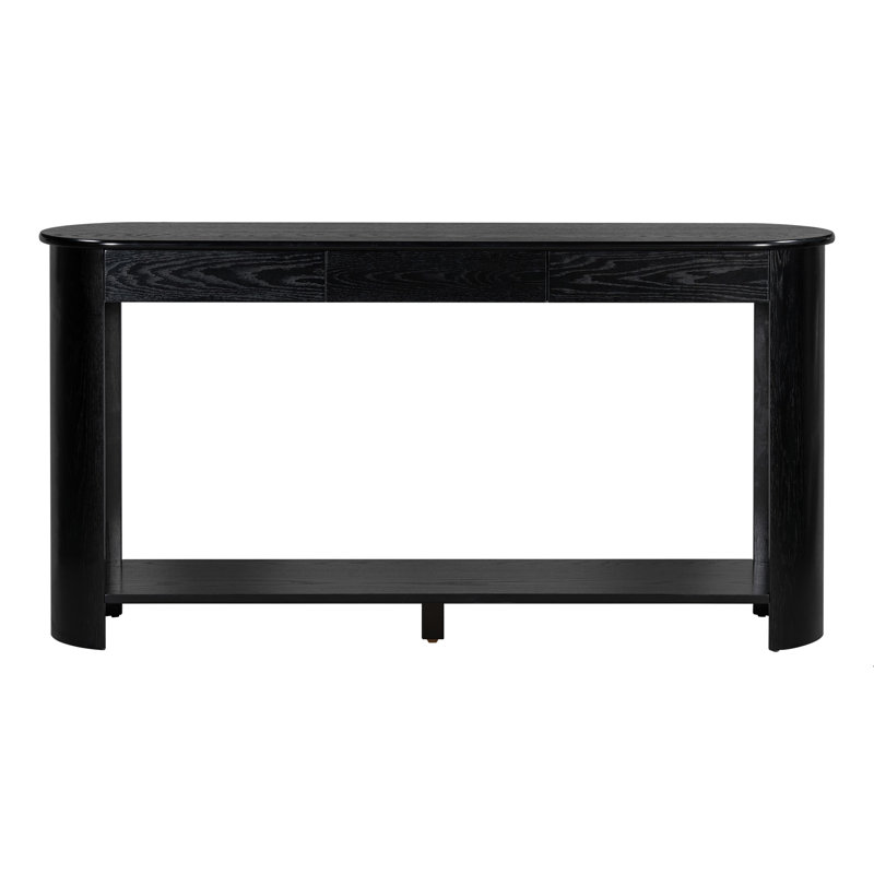 Console 59,8 po avec 3 tiroirs en placage de chêne moderne, Black