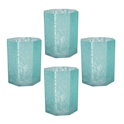 5.1X5.1X5.9" Aqua Blue Frosted Mercury Glass Octagonal Candle Holder,4 Pack