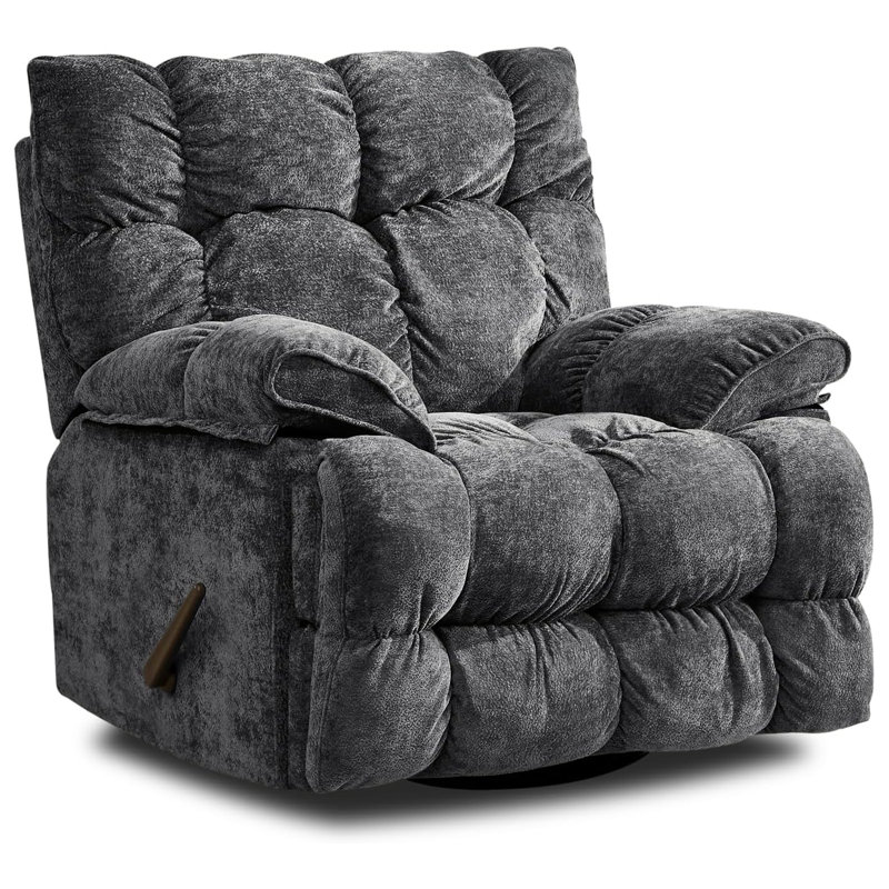 41.5" Wide Upholstered Manual Recliner, Oversized Swivel Rocker Recliner Chair, Gray