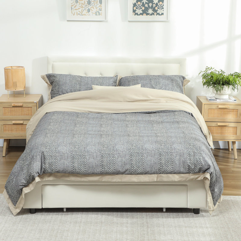 Anindo Upholstered Storage Bed, European Double (104 cm x 193.5 cm), Grey