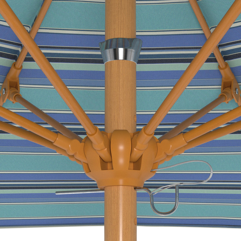 Parasol en bois de teck 7,5 pi, Rayures bleues