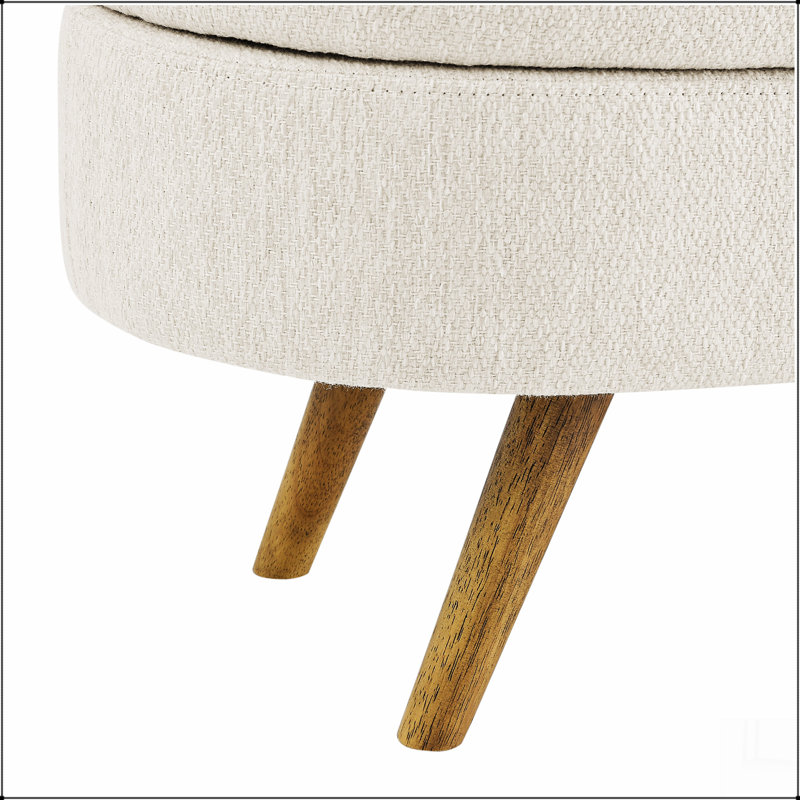 Banc de rangement repose-pieds ovale, pieds en bois d'hévéa