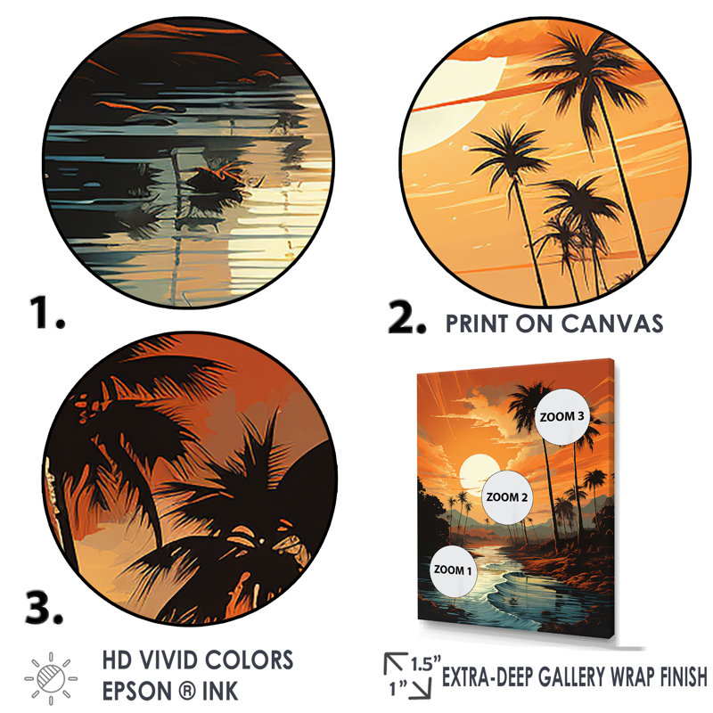 Tangerine, crépuscule tropical, coucher de soleil II, H 44 po x l 34 po x P 1,5 po, Cadre doré simple