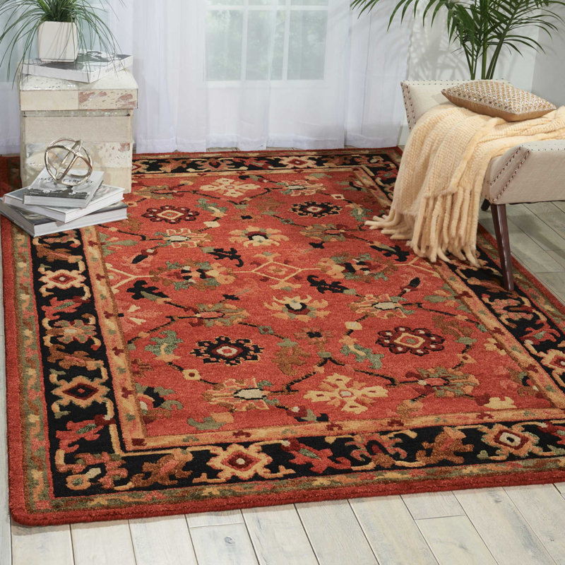 Hand-Knotted Lush Tribal Wool Rug in Rust-Red 45" x 69"