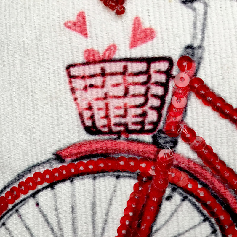 Square Cushion, White/Red Bike Heart