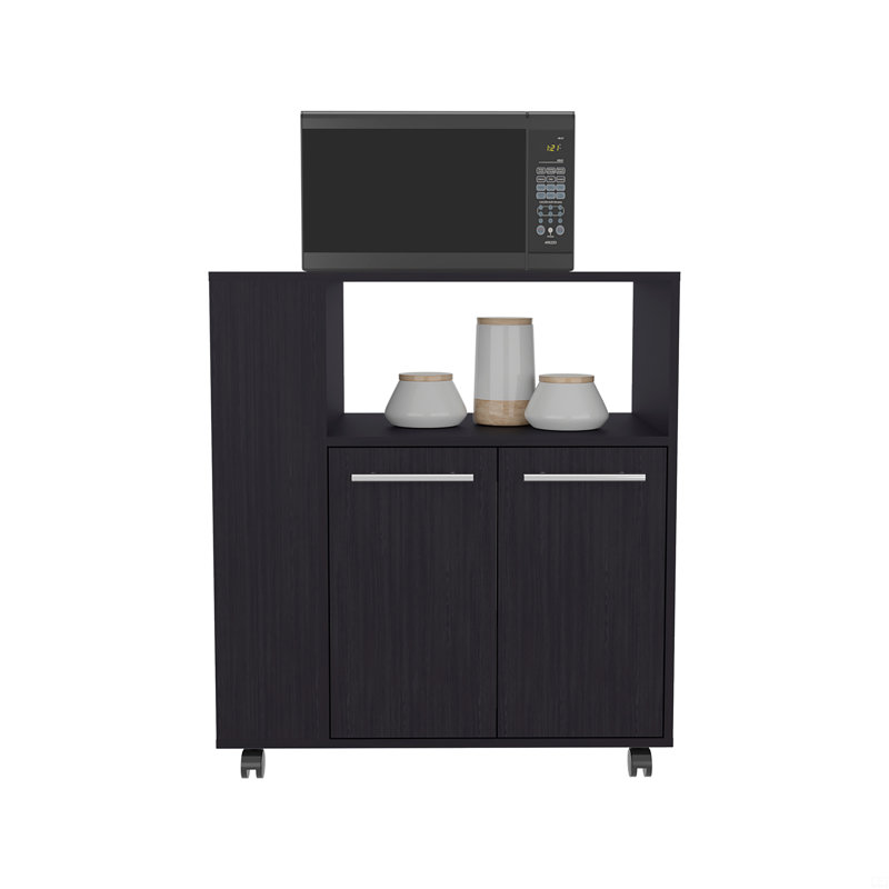 Kitchen Cart, 2 Doors, 3 Shelves, 4 Wheels, Black