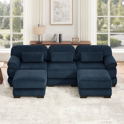 Canapé modulaire surdimensionné en U Cloud Couch Cloud, canapé 3 places avec 2 repose-pieds, coussins de siège épais et confortables, tissu en velours côtelé respirant