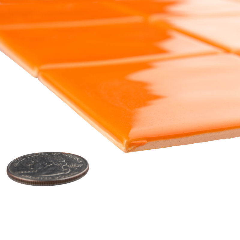 Twist 4" x 4" Ceramic Grid Mosaic Tile, Orange Sunset