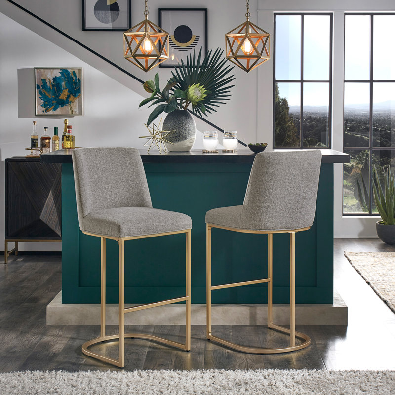 Upholstered Counter Stool with Metal Frame, Light Gray Heathered, Bar Stool (29" Seat Height)