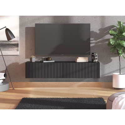 Como Black Slat Effect Wall Mounted Floating Small Tv Entertainment Unit