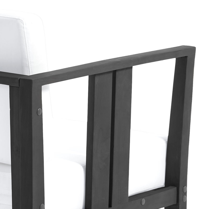 Chaise longue d'extérieur en bois de teck avec coussin et accoudoirs Junco, Beige, Noir