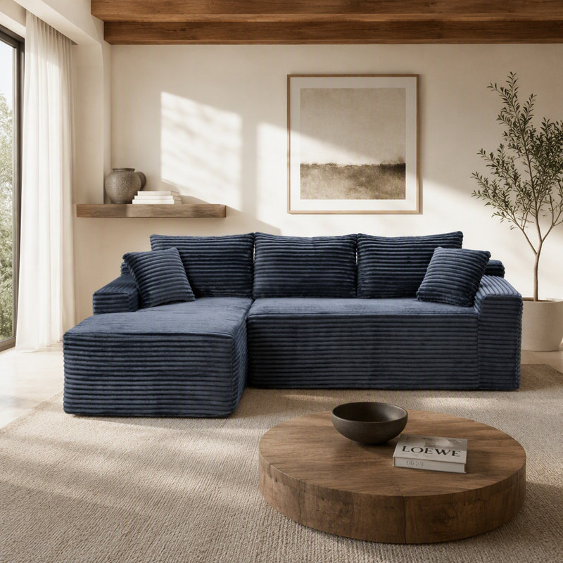 Canapé d'angle modulaire Cloud de 94,5 pouces (240 cm) au design minimaliste moderne, avec méridienne en L et assise profonde, idéal pour le salon et la chambre à coucher. Aucun assemblage requis.