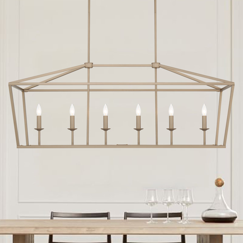 Luminaire suspendu linéaire à 6 lumières pour îlot de cuisine Abrianna, Laiton poussière