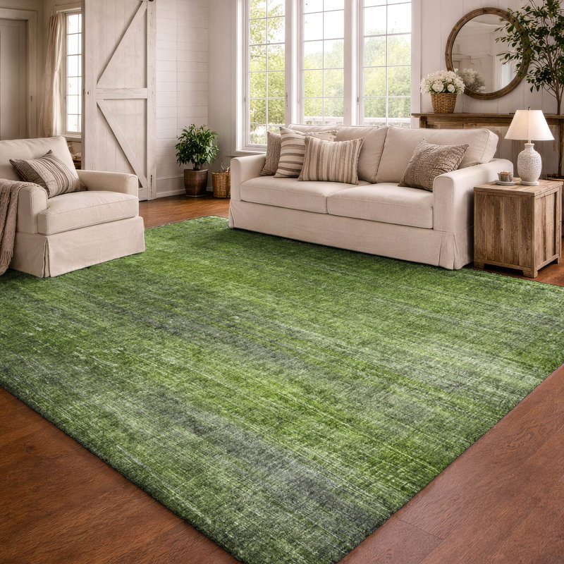 Premium Machine Washable Dream Shag ADS552 Striped Rug, Green, 9' x 12'