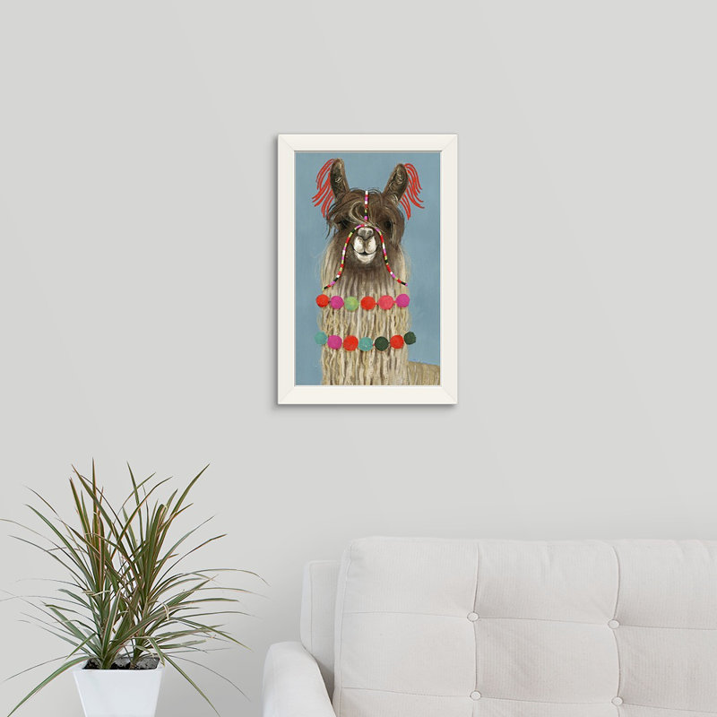 Novogratz « pom pom llama iv », reproduction d’art encadrée, H 21 po x l 15 po x P 1 po, Cadre blanc