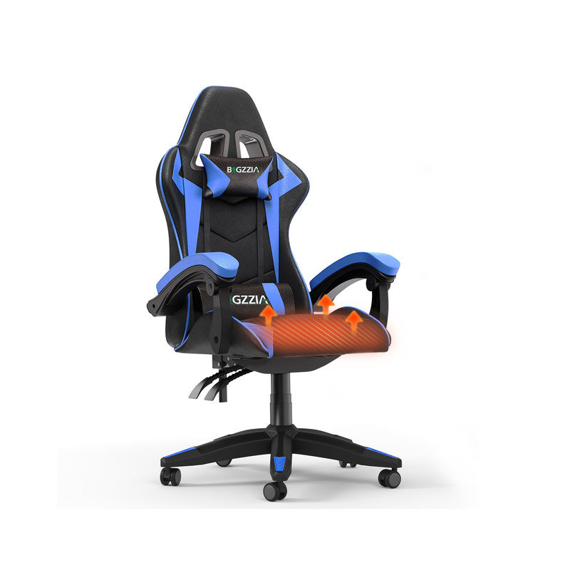 Ivy Bronx Adjustable Faux Leather Swiveling PC & Racing Game Chair, Black/Blue