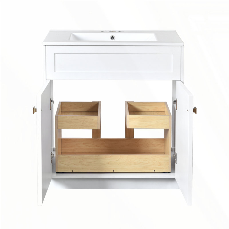 Meuble-lavabo de 30 po avec lavabo en céramique, Blanc