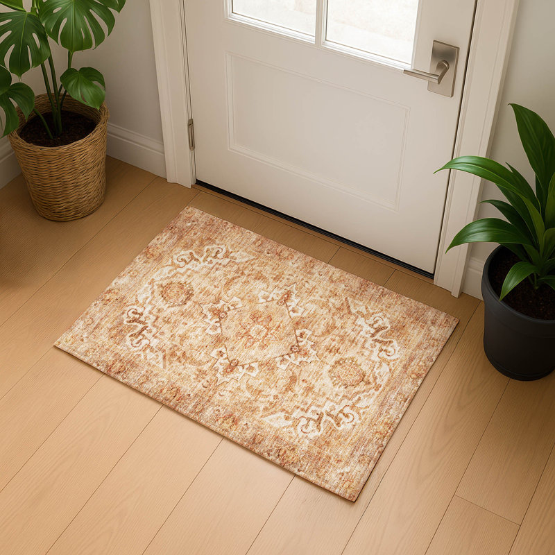 Premium Machine Washable Mayfield AMF2164 global Rug, Rectangle 1'8" x 2'6", Copper