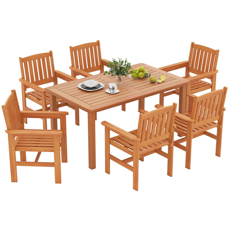 Ensemble de 7 tables de salle à manger en bois pour patio avec trou pour parasol de 2 po
