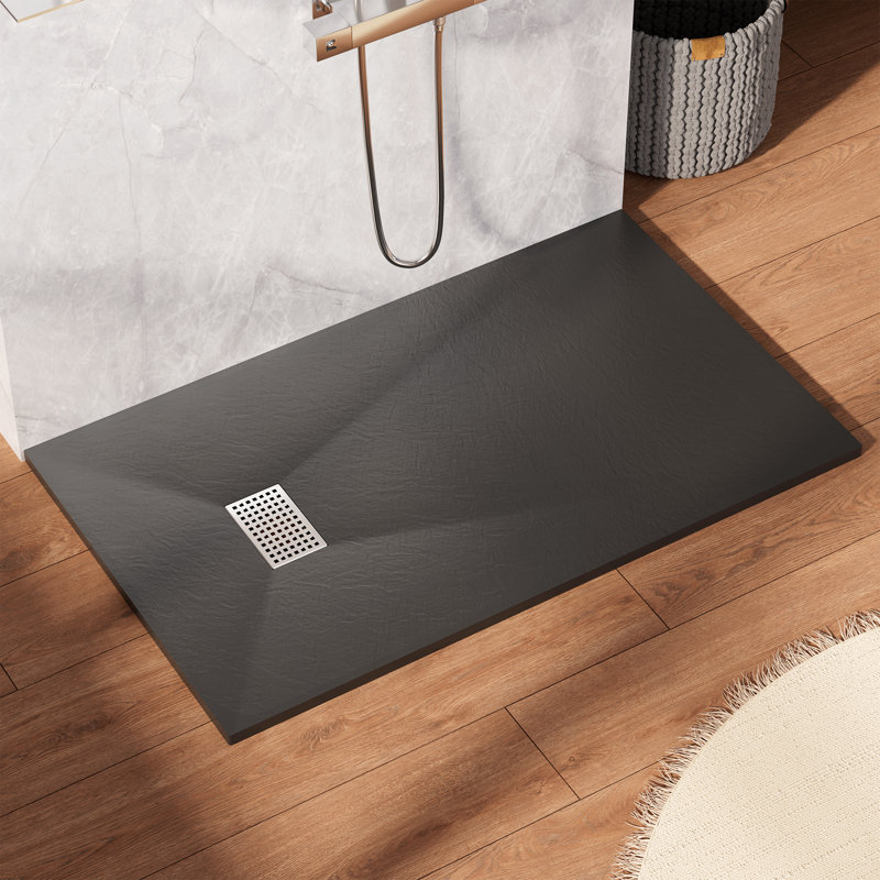 59/60＂W X 36＂D Smc Solid Surface Shower Pan Base With Drain Cover, Non-Slip, Low-Profile, Curbless, Wheelchair Accessible