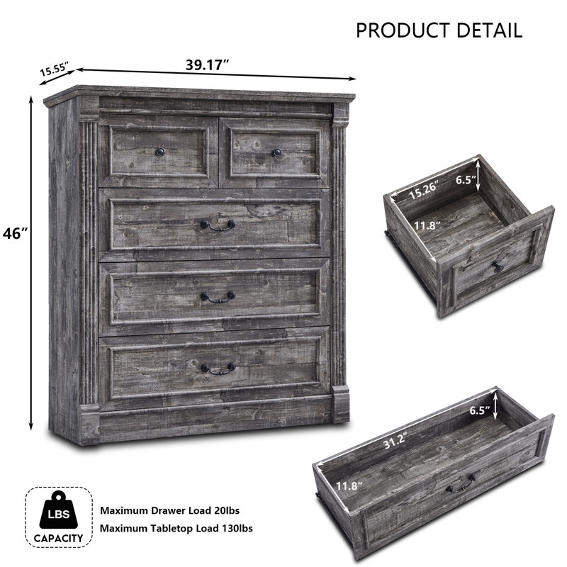 Commode 5 tiroirs Burlington Farmhouse, Gris