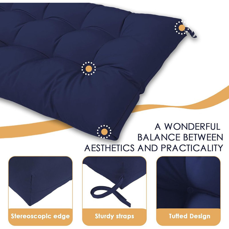 Outdoor Tufted Bench Cushion, Water-repellent, Thick Seat Pad With Ties