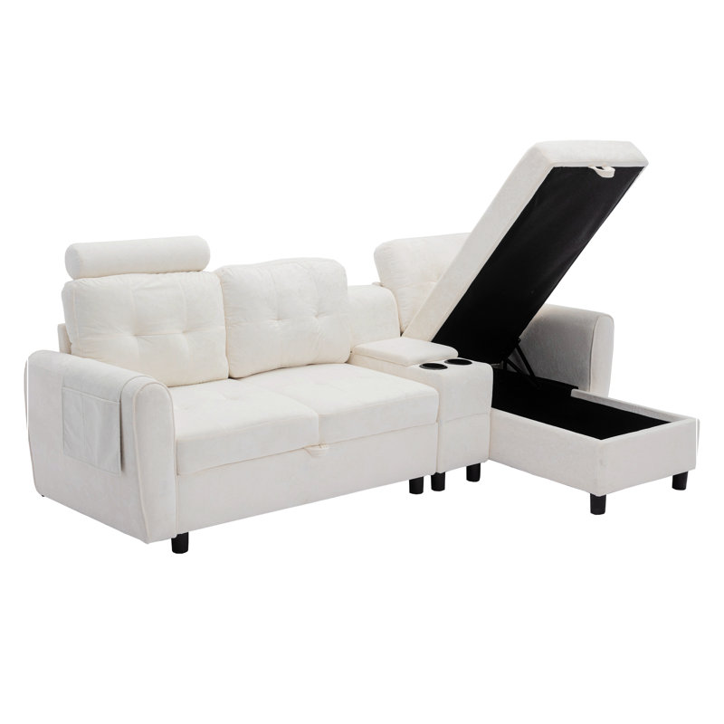 Canapé rembourré 88,98 po Gevena, Simili cuir blanc