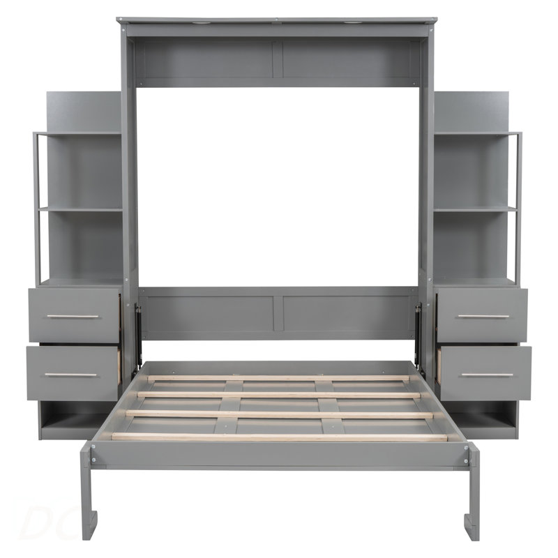 Lit escamotable double pleine grandeur avec tablettes, tiroirs et lumières DEL