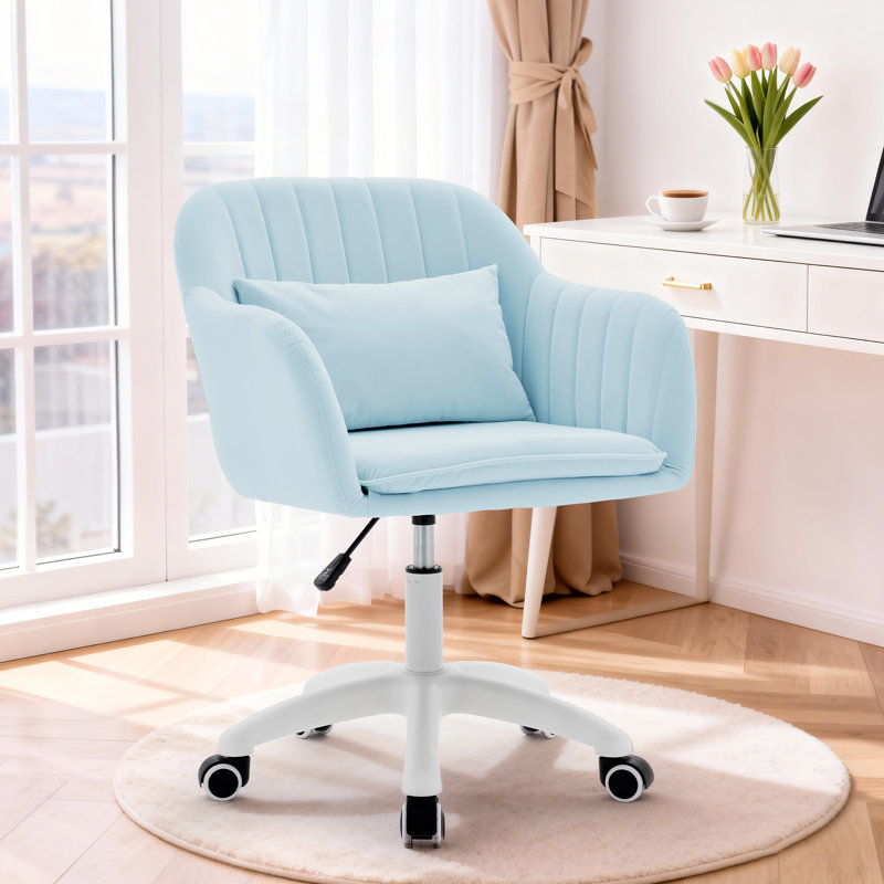 Office Chairs,360°Swivel Vanity Chair with Wheels，Adjustable Velvet Task Chair，Modern Desk Chair for Living Room，Office, Blue