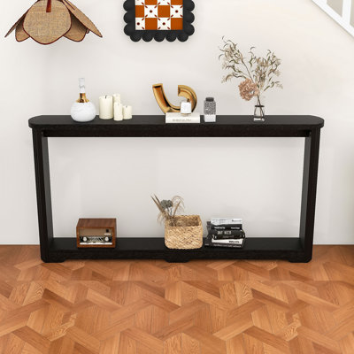 Console étroite en bois avec texture ondulée, table de rangement pour le vestibule, table à dossier pour canapé